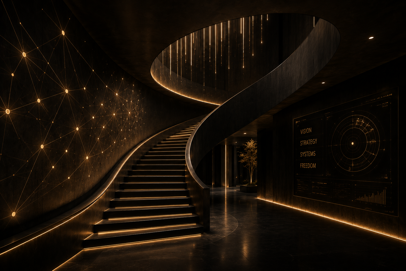 Spiral staircase representing systems and freedom